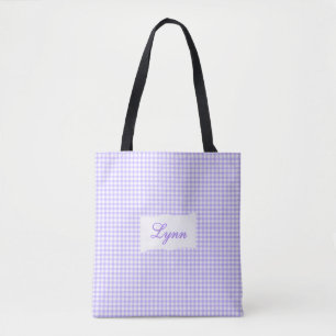Klassisches Lila-Weiß-Gingham Personalisierter N Tasche