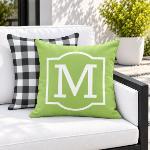 Klassisches Limettengrün-Weiß-Bracket-Monogramm Kissen