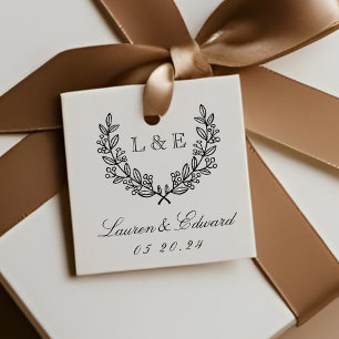 Klassisches Lorbeer-Hochzeitsmonogramm Geschenkanhänger