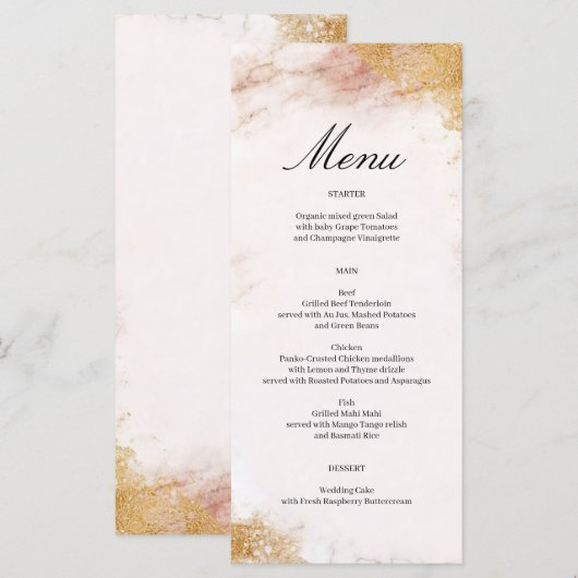 Klassisches Luxe Marble Wedding Menu Programm (Vorne/Hinten)