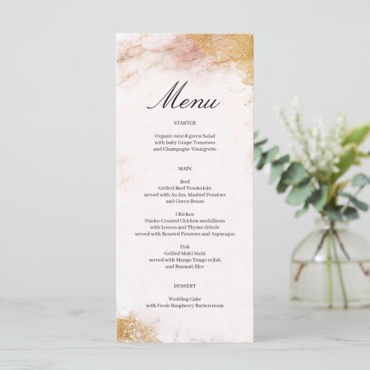 Klassisches Luxe Marble Wedding Menu Programm (Stehend Vorderseite)