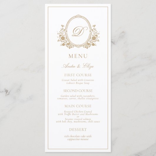 Klassisches Luxe Wappen Monogram Wedding Menu Menükarte (Vorderseite)