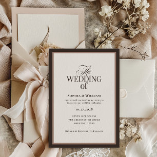 Klassisches Luxus   Braune neutrale Hochzeit Einladung