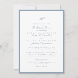 Klassisches Luxus-Staubblau-Probedinner zur Hochze Einladung