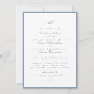 Klassisches Luxus-Staubblau-Probedinner zur Hochze Einladung