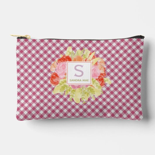 Klassisches Magenta-Rot-Pink-Gingham-Karo-Muster Zubehörtasche (Vorderseite)