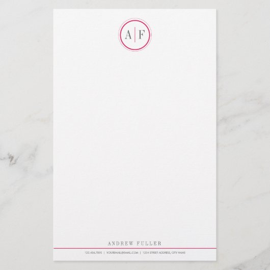 Klassisches magentarotes mit Monogramm Briefpapier (Vorderseite)