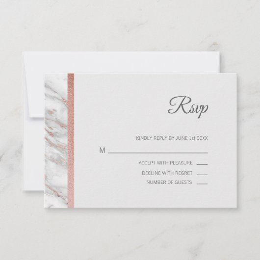 Klassisches Marble Rose Gold Foil UAWG Menu Hochze RSVP Karte (Vorderseite)