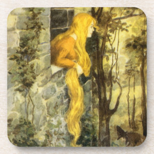 Klassisches Märchen, Rapunzel mit langen blonden H Getränkeuntersetzer