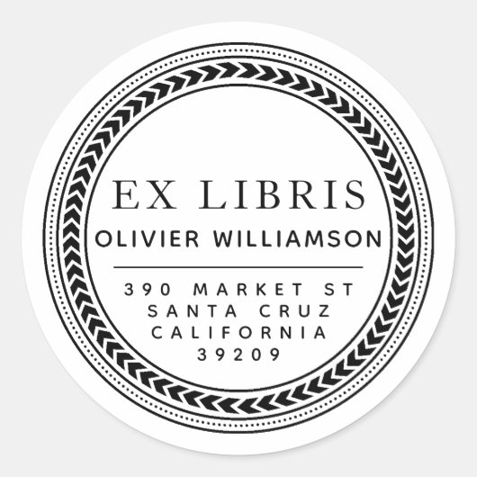 Klassisches Maskuline Frame Ex Libris Buchzeichen Runder Aufkleber (Vorderseite)