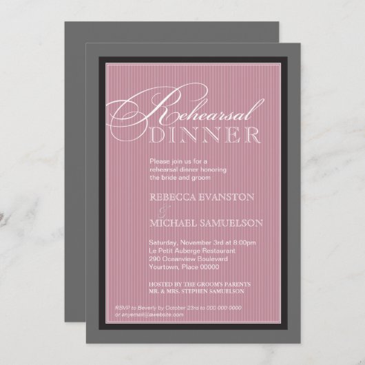Klassisches Mauve Pinstripe Probe Dinner Einladung (Vorne/Hinten)