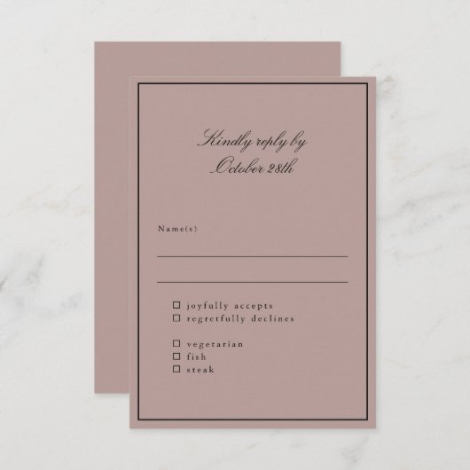 Klassisches Mauve Script RSVP Karte (Vorne/Hinten)