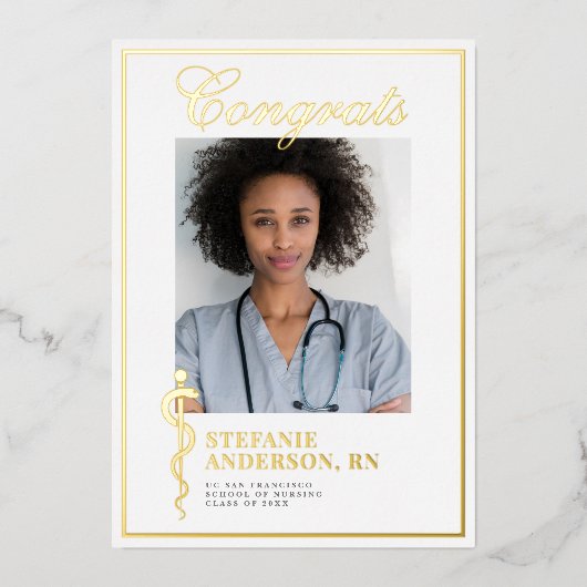 Klassisches medizinisches Nursing-Foto Foil Abschl Folieneinladung (Vorderseite)