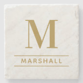 Klassisches Messing-Gold-Serif-Monogramm-Name Steinuntersetzer (Vorderseite)