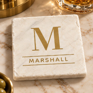 Klassisches Messing-Gold-Serif-Monogramm-Name Steinuntersetzer