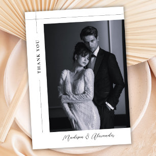 Klassisches Minimales Schwarz-Weiß-Foto-Hochzeit Dankeskarte