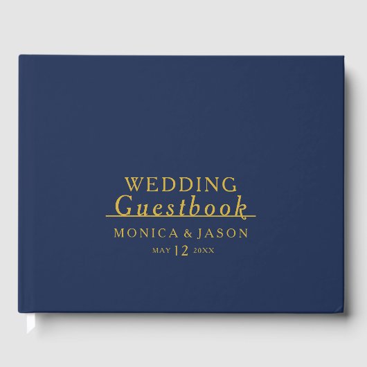 Klassisches Minimalistisch Navy Blue | Gold Gast B Gästebuch (Vorderseite)