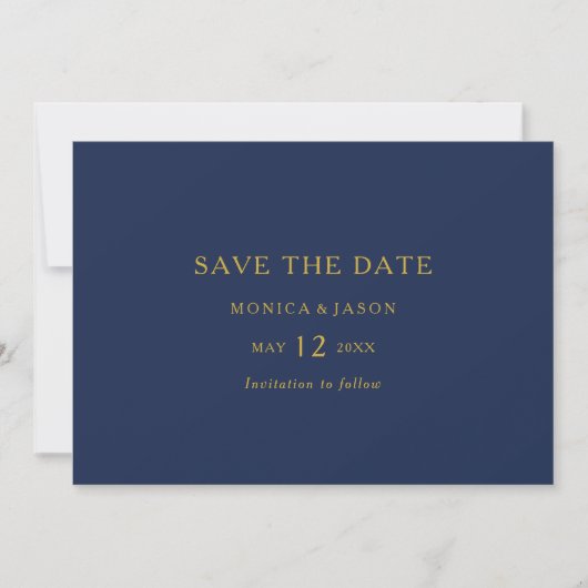 Klassisches Minimalistisch Navy Blue | Gold QR Cod Save The Date (Vorderseite)