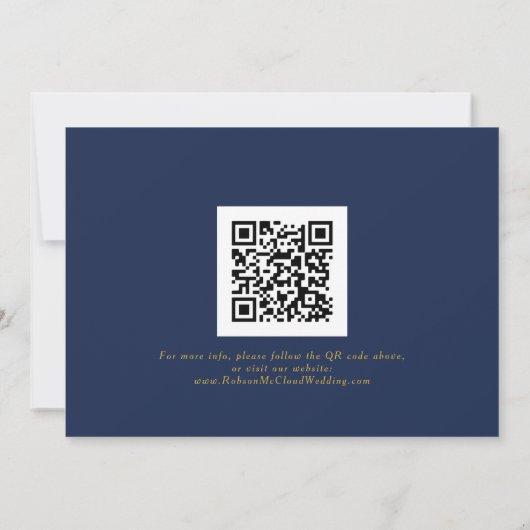 Klassisches Minimalistisch Navy Blue | Gold QR Cod Save The Date (Rückseite)