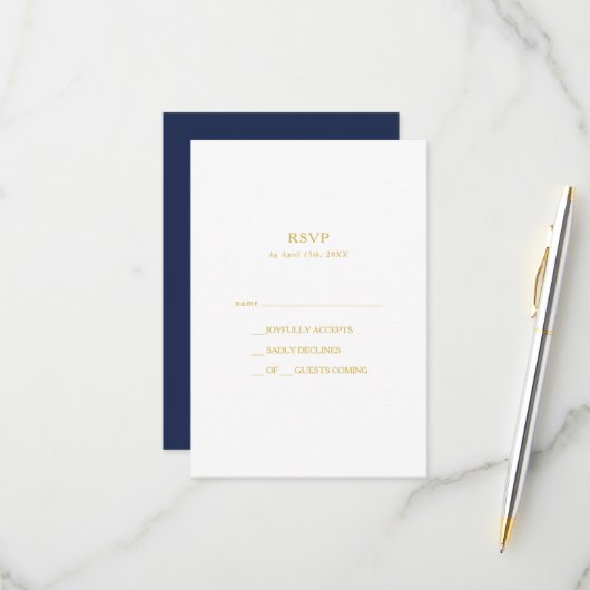 Klassisches Minimalistisch Navy Blue | Gold RSVP C Karte (Vorderseite/Rückseite Beispiel)
