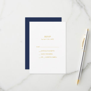 Klassisches Minimalistisch Navy Blue   Gold RSVP C Karte