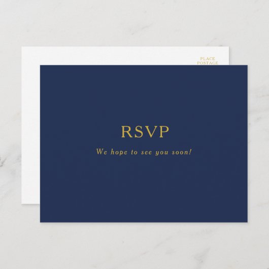 Klassisches Minimalistisch Navy Blue | Gold Weddin Postkarte (Vorne/Hinten)