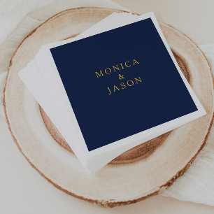Klassisches Minimalistisch Navy Blue Goldhochzei Serviette