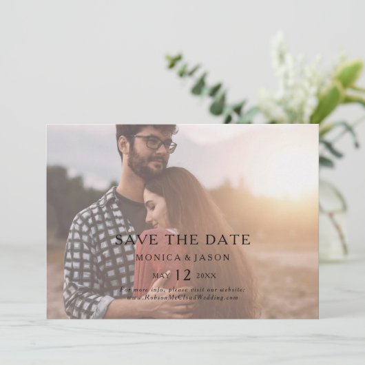 Klassisches Minimalistisch verblasstes Foto horizo Save The Date (Stehend Vorderseite)