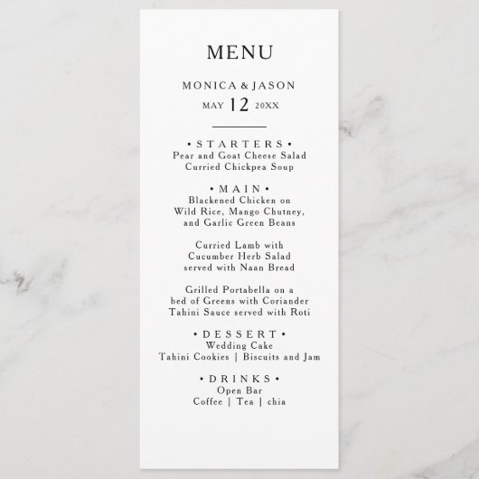 Klassisches Minimalistisches Abendmenü Menükarte (Vorderseite)