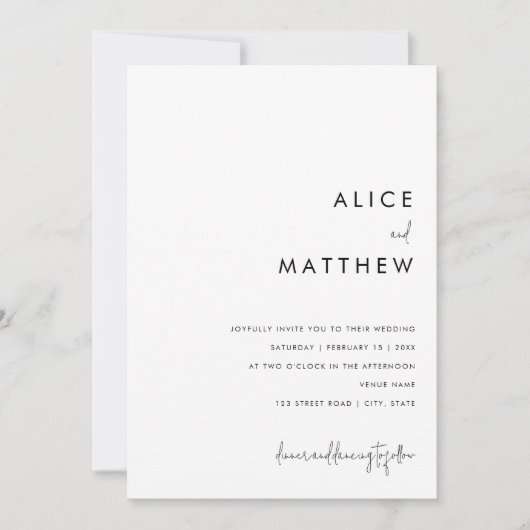 Klassisches Minimalistisches All in One Black/Whit Einladung (Vorderseite)