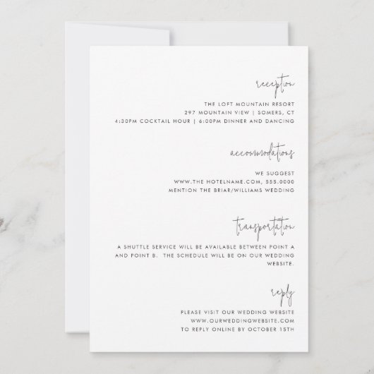 Klassisches Minimalistisches All in One Black/Whit Einladung (Rückseite)