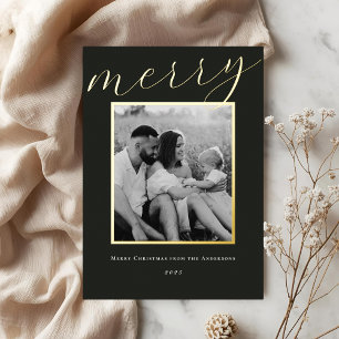 Klassisches minimalistisches Familienfoto mit Gold Folien Feiertagskarte