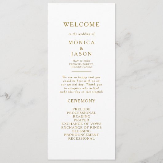 Klassisches Minimalistisches Hochzeitsprogramm Programm (Vorderseite)
