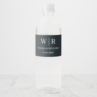 Klassisches Minimalistisches Monogramm-Hochzeit Wasserflaschenetikett