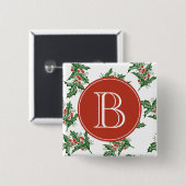 Klassisches Mistelzweig-Muster-Feiertags-Monogramm Button (Vorne & Hinten)