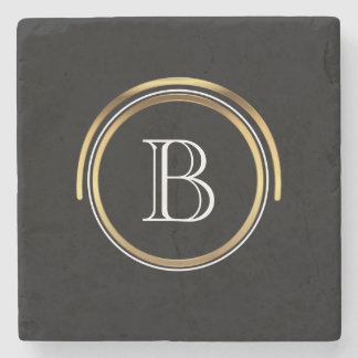 Klassisches mit Monogramm elegantes schwarzes Gold Steinuntersetzer