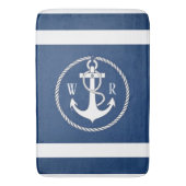 Klassisches Mit Monogramm Nautical Navy Blau und W Badematte (Vorderseite Vertikal)
