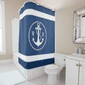 Klassisches Mit Monogramm Nautical Navy Blau und W Duschvorhang (Beispiel)