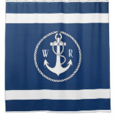 Klassisches Mit Monogramm Nautical Navy Blau und W Duschvorhang (Vorderseite)
