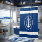Klassisches Mit Monogramm Nautical Navy Blau und W Duschvorhang