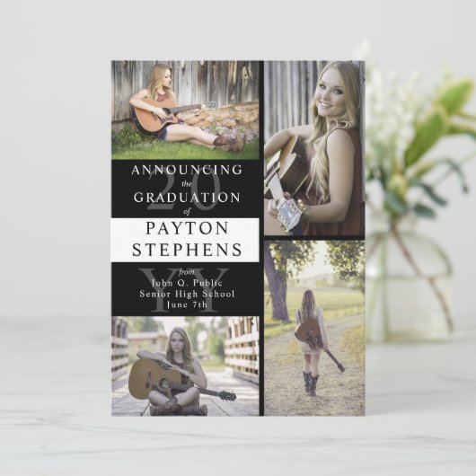 Klassisches modernes Foto Black | Weißer Abschluss Ankündigung (Stehend Vorderseite)