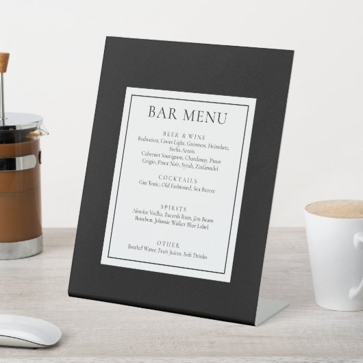 Klassisches, modernes Schwarz-Weiß-Bar Sockelschild (In SItu)