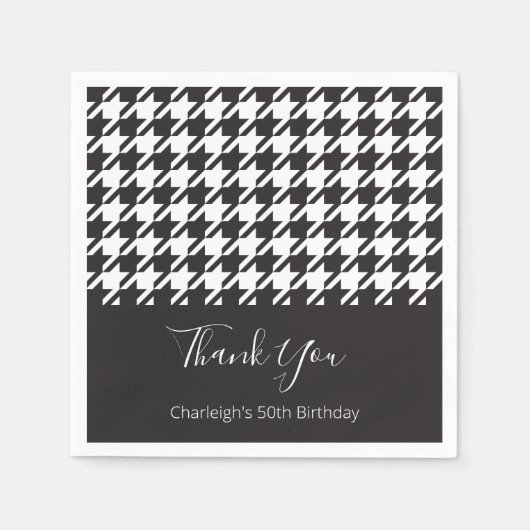 Klassisches, modernes Schwarz-Weiß-Hahnentrittmust Serviette (Vorderseite)