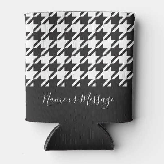 Klassisches modernes Schwarz-Weiß-Hahnentrittmuste Dosenkühler (Vorderseite)