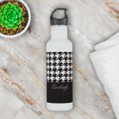 Klassisches modernes Schwarz-Weiß-Hahnentrittmuste Edelstahlflasche