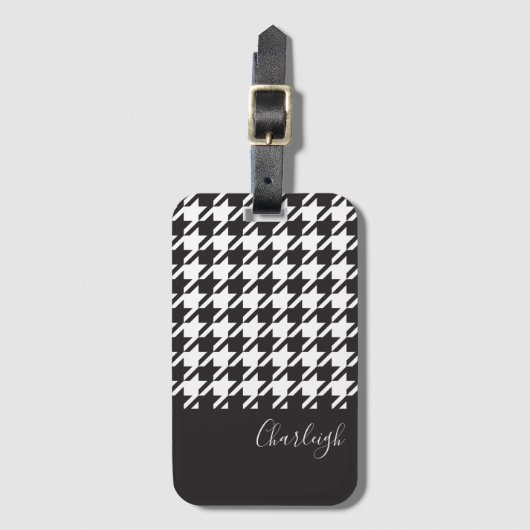 Klassisches modernes Schwarz-Weiß-Hahnentrittmuste Gepäckanhänger (Vorderseite Vertikal)