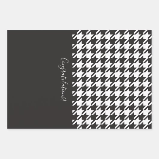 Klassisches modernes Schwarz-Weiß-Hahnentrittmuste Geschenkpapier Set (Vorderseite 2)