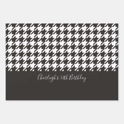 Klassisches modernes Schwarz-Weiß-Hahnentrittmuste Geschenkpapier Set (Vorderseite)