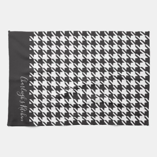 Klassisches modernes Schwarz-Weiß-Hahnentrittmuste Geschirrtuch (Horizontal)