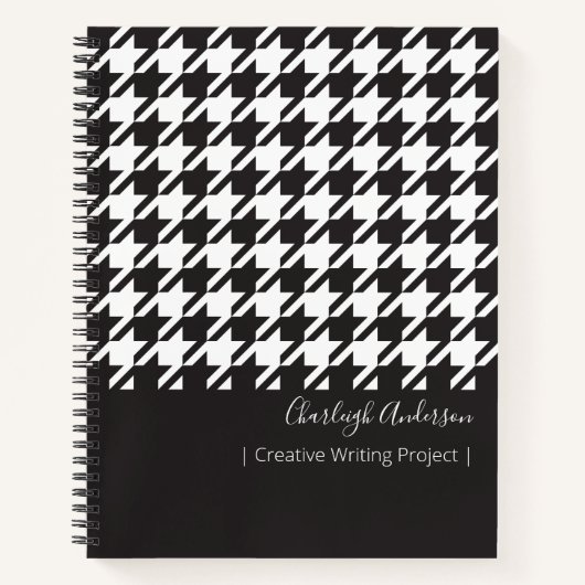 Klassisches modernes Schwarz-Weiß-Hahnentrittmuste Notizblock (Vorderseite)